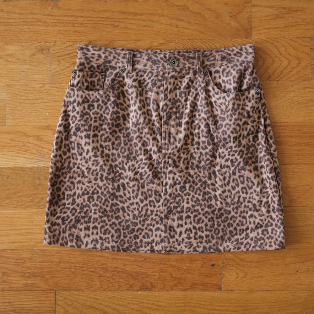 BB Dakota‎ Leopard Print Mini Skirt Womens Brown Faux Suede Indie Sleaze 4 NWT